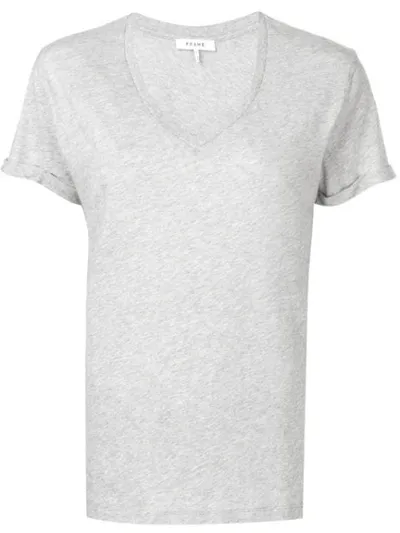 Frame Fitted V-neck T-shirt In Grey