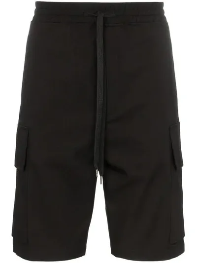 Neil Barrett Knee Length Drawstring Cargo Shorts In Black