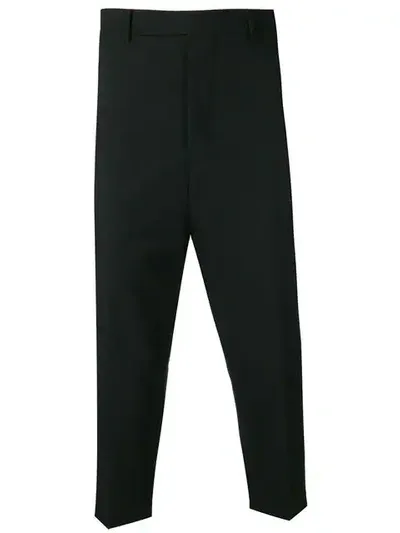 Rick Owens Cropped Drop Crotch Trousers In Black