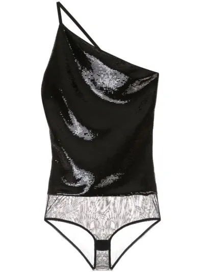 Ralph Lauren One-shoulder Sequin Bodysuit In Black