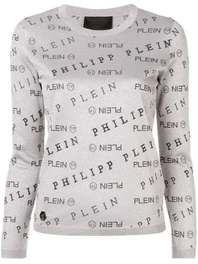 Philipp Plein Logo Print Jumper In Silver