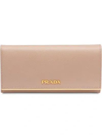 Prada Logo Plaque Wallet In Pink