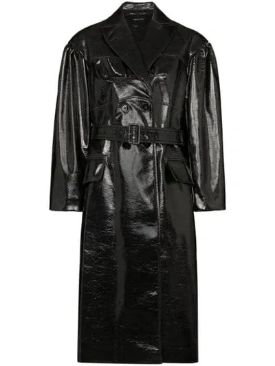 Simone Rocha Double-breasted Bustier-detailed Vinyl Coat In Black