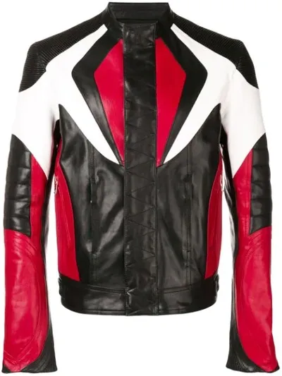 Balmain Tricolour Biker Jacket In Black