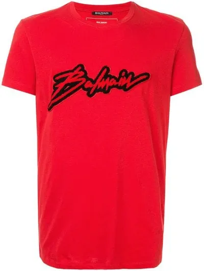 Balmain Terry Logo Patch T-shirt In Red