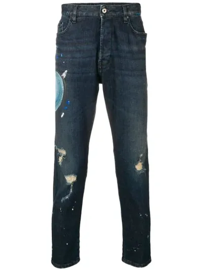 Just Cavalli Denim Snake Print Jeans In Blue