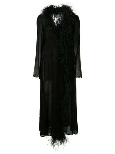 Prada Feather Trim Robe In Black