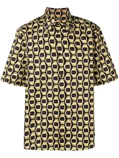 Roberto Cavalli Watch Print Button-up Shirt In Black