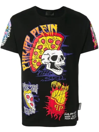 Philipp Plein Pizza Print T-shirt In Black