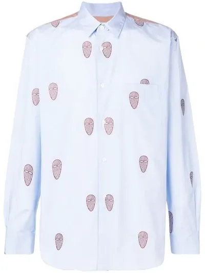 Comme Des Garçons Shirt Embroidered Mask Shirt In Blue