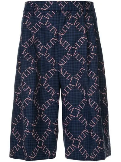 Valentino Logo Checked Shorts In Blue