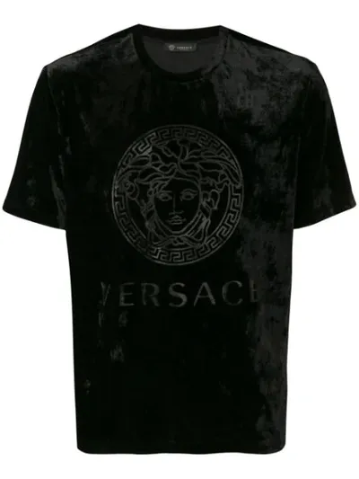 Versace Velvet Logo T-shirt In Black