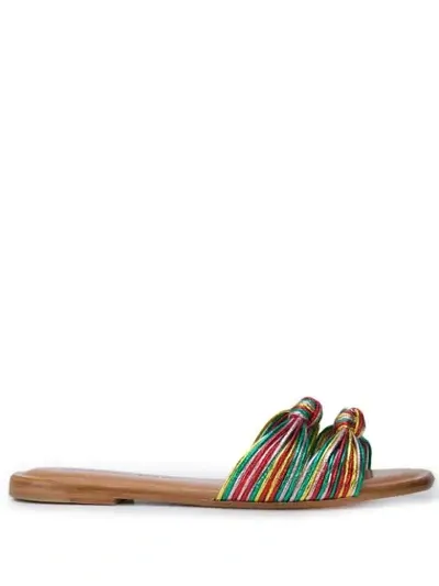 Veronica Beard Gemma Knotted Metallic Flat Sandals In Multicolour ,brown