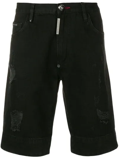 Philipp Plein Jeans-bermudas Mit Totenkopf In Black