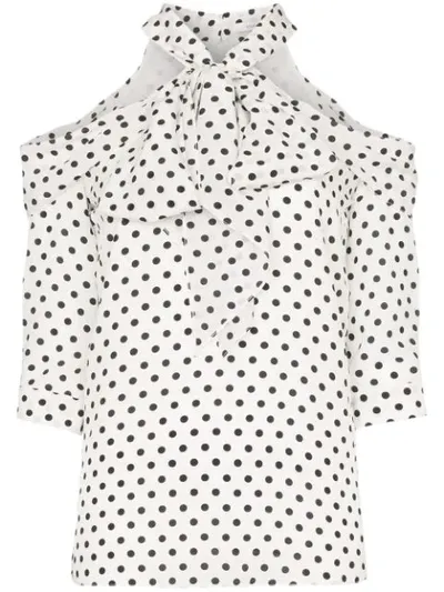 Erdem Elin Polka-dot Silk Halterneck Blouse In White