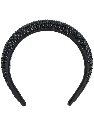 Prada Women's Crystal-embellished Silk-satin Headband In Black