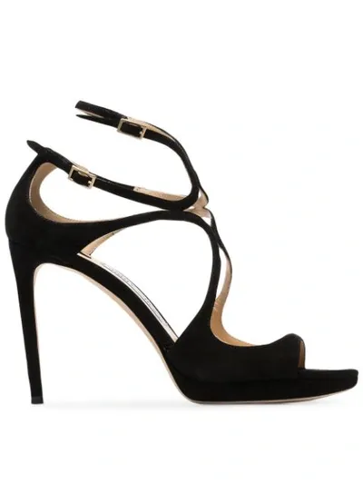 Jimmy Choo Lance 100 Suede Heeled Sandals In Black