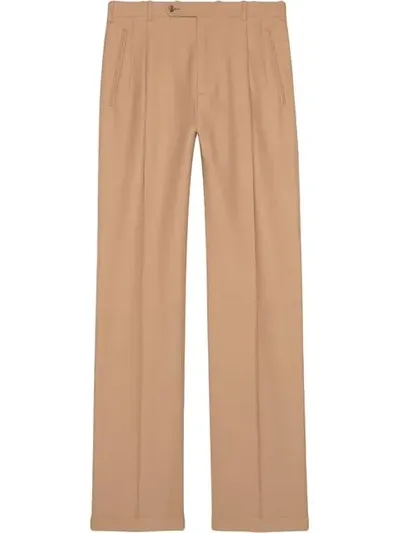 Gucci Long Wool Trousers In Neutrals