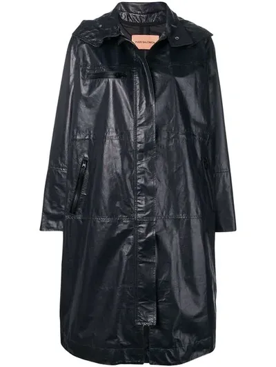 Yves Salomon Oversized Leather Parka In Blue