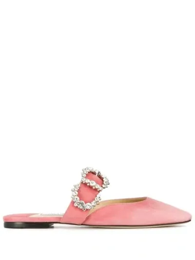 Jimmy Choo Gee Flat Candyfloss Suede Flat Sandal With Jewelled Buckle