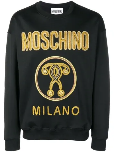 Moschino Double Question Mark Embroidered Sweatshirt In Black