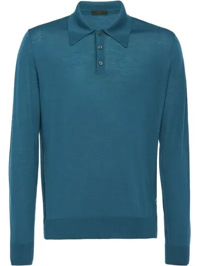 Prada Worsted Wool Polo Shirt In Blue