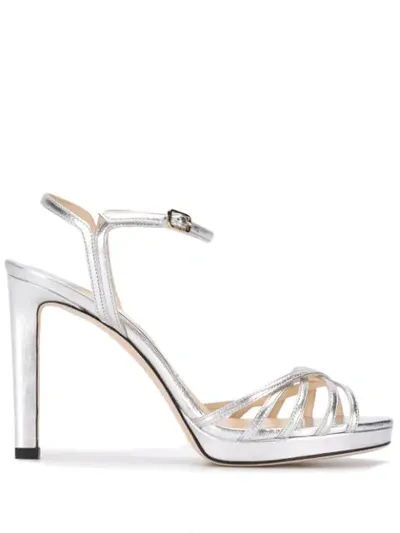 Jimmy Choo Lilah 120 Metallic Leather Platform Sandals In Silver