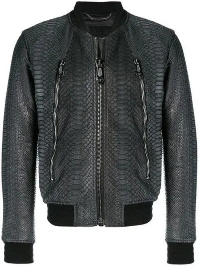 Philipp Plein Python Skin Bomber Jacket In Black