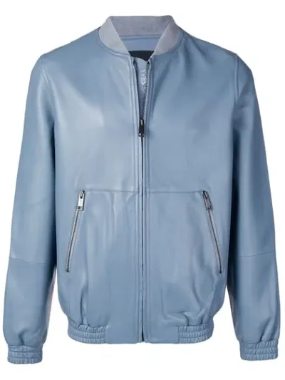 Yves Salomon Lambskin Bomber Jacket In Blue