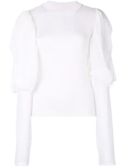 Vera Wang Panelled Ribbed-knit Jumper In White