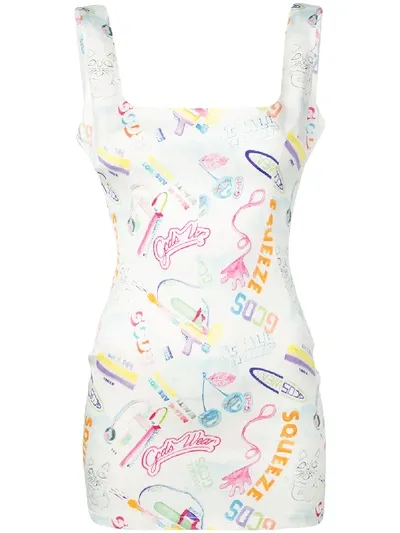 Gcds Printed Mini Dress In White