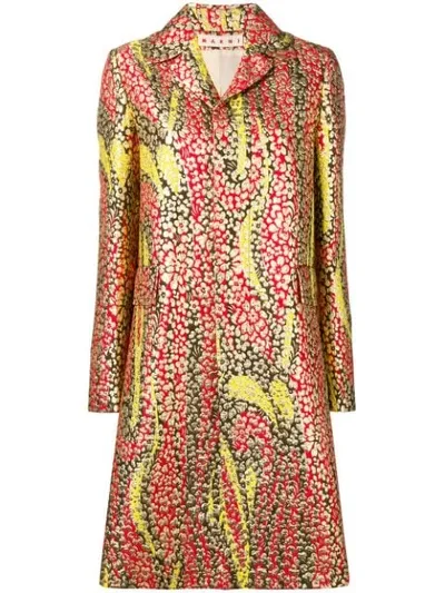 Marni Multicolor Brocade Button-front Coat In Red