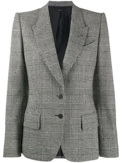 Tom Ford Prince Of Wales Plaid Leather-trim Blazer In Black