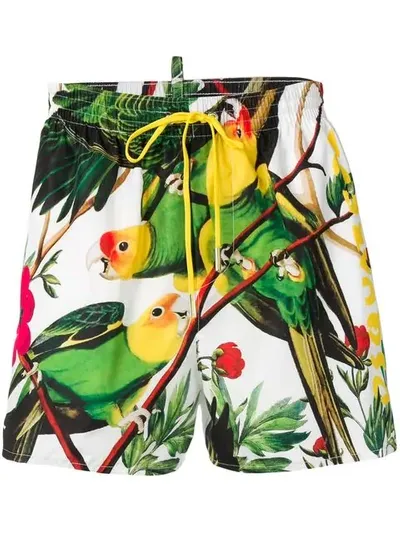 Dsquared2 Bird Print Swim Shorts In White