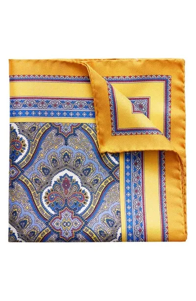 Eton Paisley Silk Pocket Square In Yellow Orange