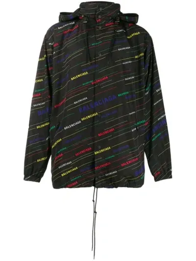 Balenciaga Logo Print Oversized Raincoat In Black