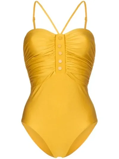 Zimmermann Allia Ruched Halterneck Swimsuit In Yellow