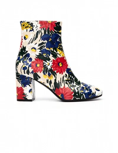 Balenciaga Flower Printed Leather Ville Boots In Multicolor