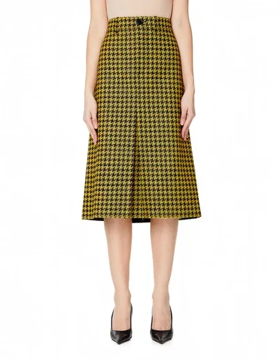 Balenciaga Wool Checked Pencil Skirt In Yellow