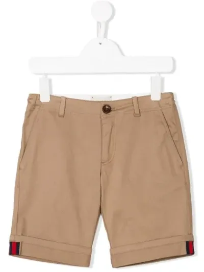 Gucci Kids' Stretch Cotton Gabardine Shorts In Neutrals