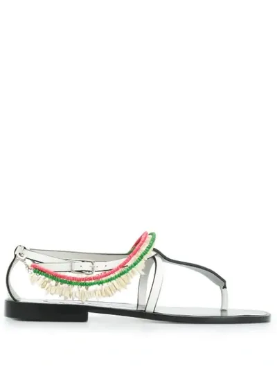 Loewe + Paula's Ibiza Shell-embellished Textured-leather Sandals In White