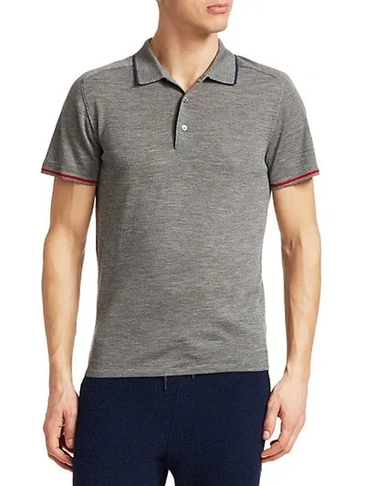 Saks Fifth Avenue Modern Short Sleeve Tipping Merino Wool Polo In Grey Navy