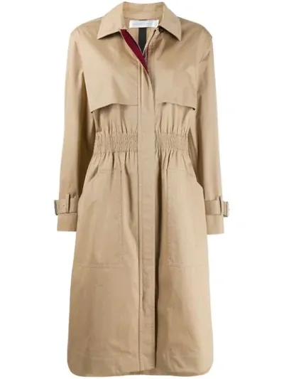 Victoria Beckham Waxed Gabardine Trench Coat In Neutrals