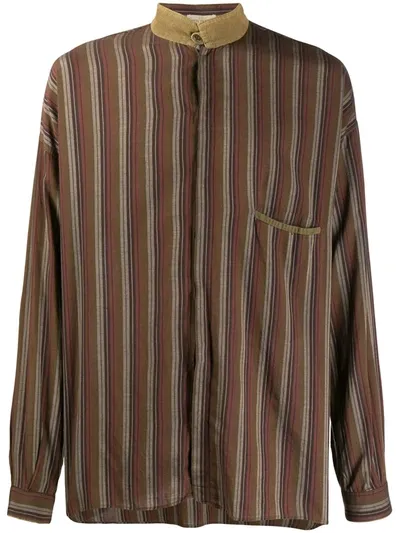 Pre-owned Versace 1980's Striped Shirt In Brown