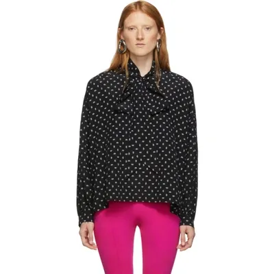 Balenciaga Oversized Bb Logo-print Crepe Blouse In Black Multi