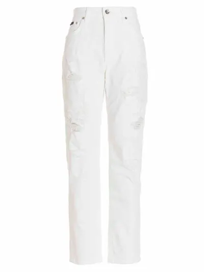 Dolce & Gabbana Distressed-effect Boyfriend Jeans In White