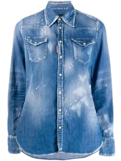 Dsquared2 Distressed Denim Shirt In Blue