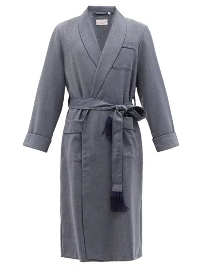 Derek Rose Lincoln Herringbone-wool Robe In Navy