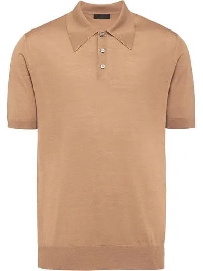 Prada Knitted Polo Shirt In Neutrals