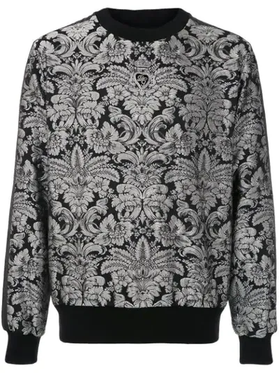 Dolce & Gabbana Jacquard Sweatshirt With Heraldic Dg Patch In Silver